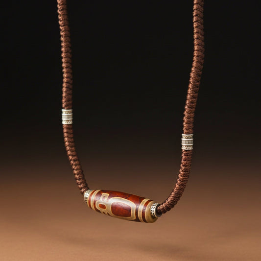 THE MEN THING Leather Necklace MYSTIC DZI – 2-Inch Natural Crystal Pendant with Adjustable Leather Rope for Men & Boys
