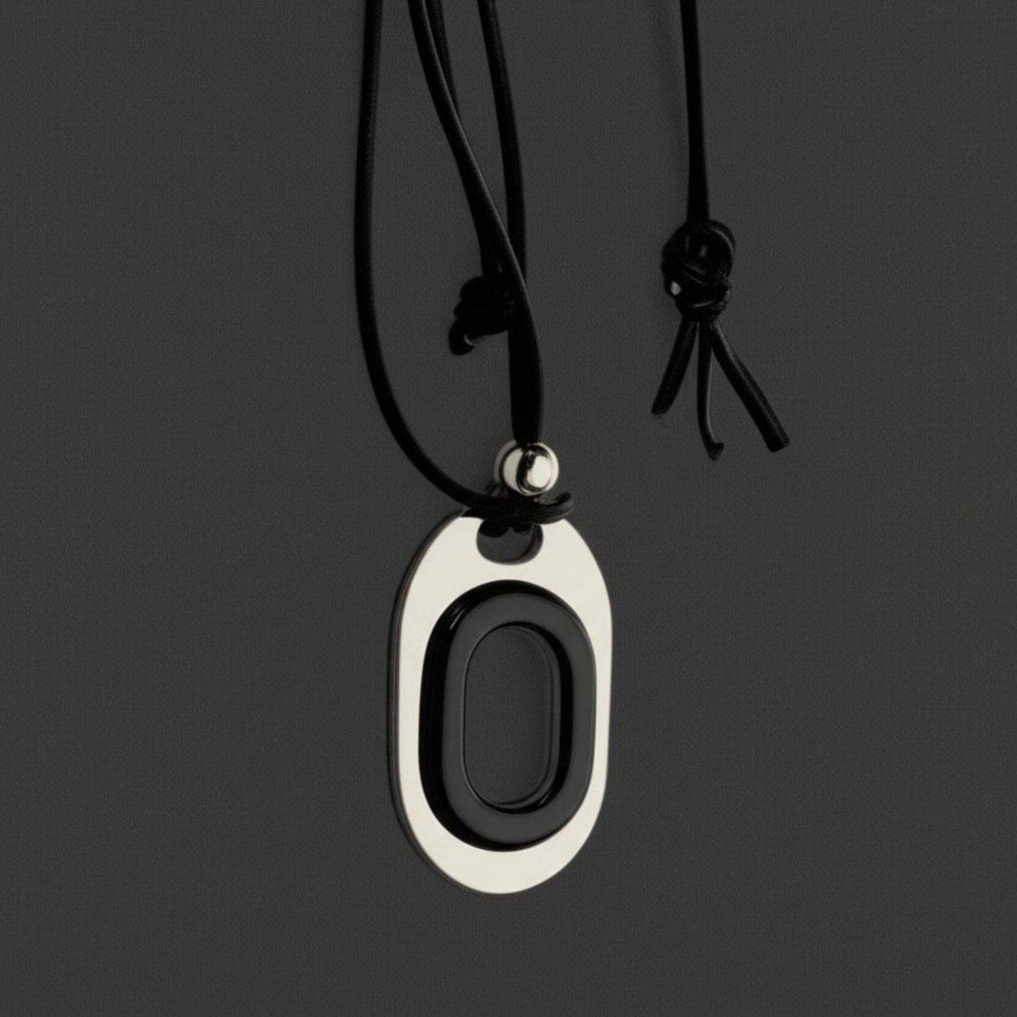 THE MEN THING Leather Necklace OBLIVION LOOP - Titanium Steel Pendant with Adjustable Rope Chain for Men & Boys