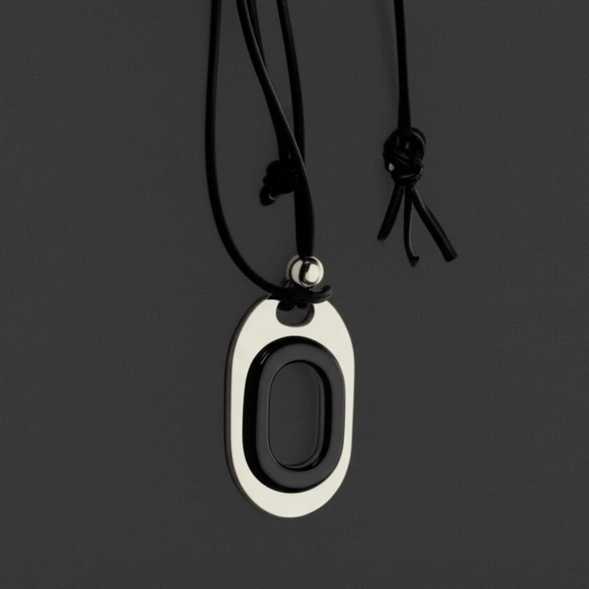 THE MEN THING Leather Necklace OBLIVION LOOP - Titanium Steel Pendant with Adjustable Rope Chain for Men & Boys