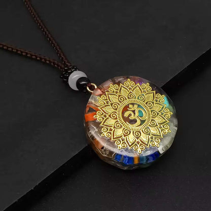 THE MEN THING Leather Necklace OM AURA - Om Symbol necklace with 30 inch Adjustable Rope Chain for Men & Boys