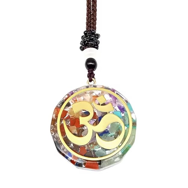 THE MEN THING Leather Necklace OM CHROMA - Om Symbol necklace with 30 inch Adjustable Rope Chain for Men & Boys
