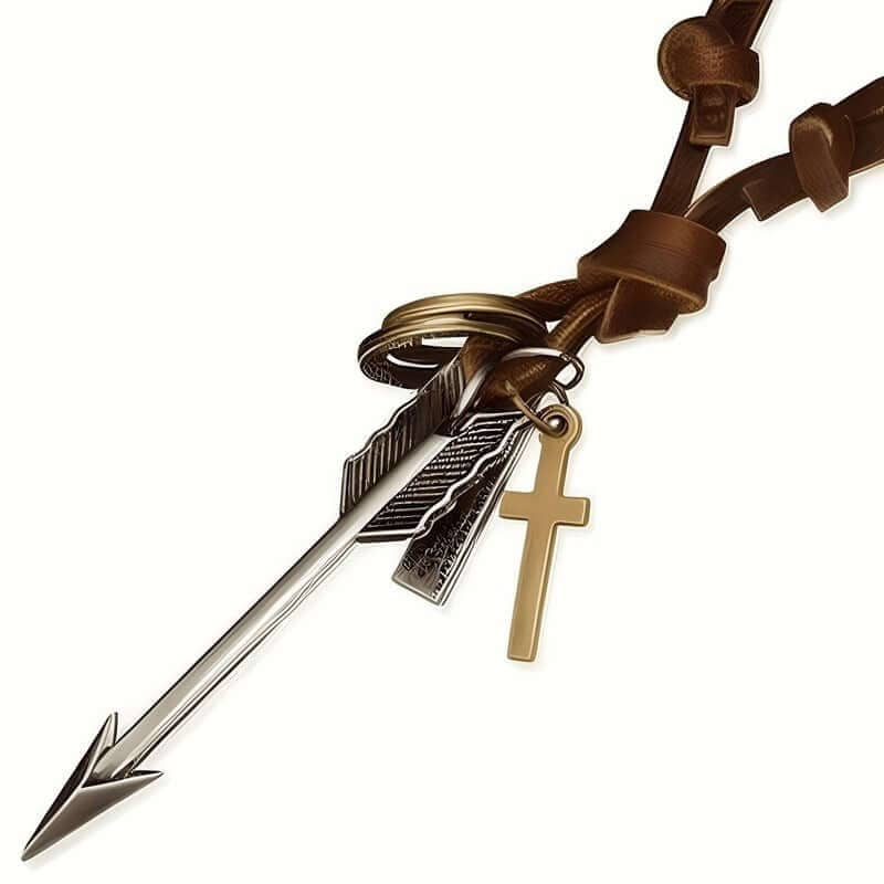 THE MEN THING Leather Necklace PIERCING HEART - Vintage Alloy Silver Arrow Pendant with Adjustable Pure Leather Cord Necklace for Men & Boys