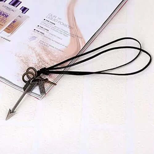 THE MEN THING Leather Necklace PIERCING HEART - Vintage Alloy Silver Arrow Pendant with Adjustable Pure Leather Cord Necklace for Men & Boys