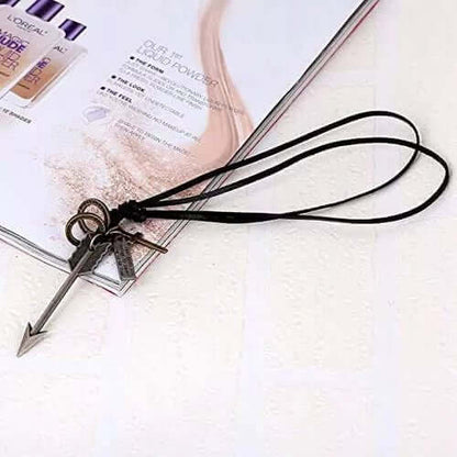 THE MEN THING Leather Necklace PIERCING HEART - Vintage Alloy Silver Arrow Pendant with Adjustable Pure Leather Cord Necklace for Men & Boys