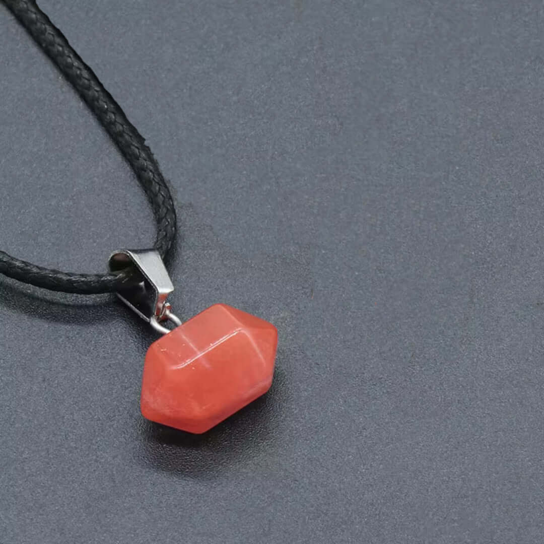 THE MEN THING Leather Necklace RED CARNELIAN Natural Crystal Pendant with 19 inch Leather Rope Chain for Men & Boys