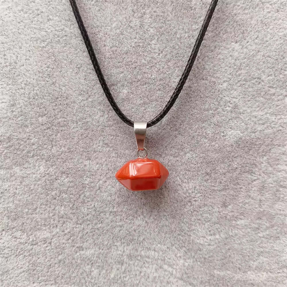 THE MEN THING Leather Necklace RED JASPER Natural Crystal Pendant with 19 inch Leather Rope Chain for Men & Boys