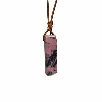 THE MEN THING Leather Necklace RHODONITE BLOOM - Natural Crystal Pendant with Adjustable Pure Leather Cord Necklace for Men & Boys