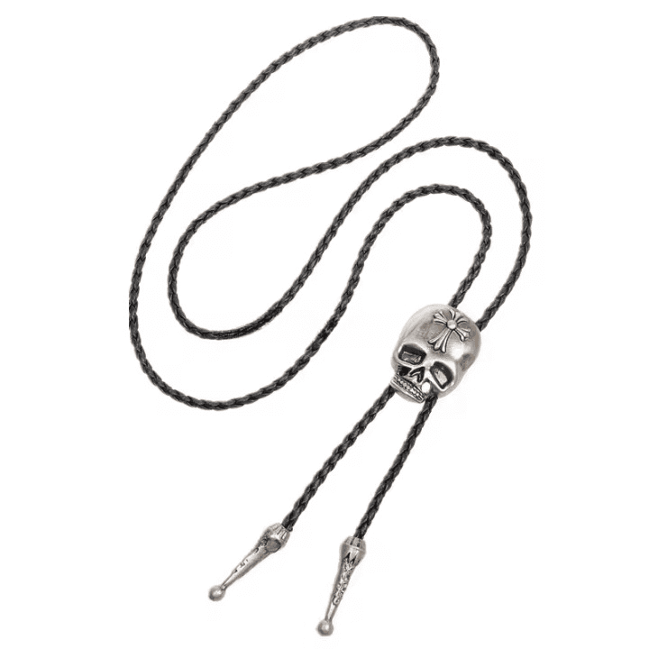THE MEN THING Leather Necklace ROGER SKULL - Retro Alloy Pendant Bolo Tie | Adjustable Genuine Leather Cowboy Necktie Necklace for Men & Boys