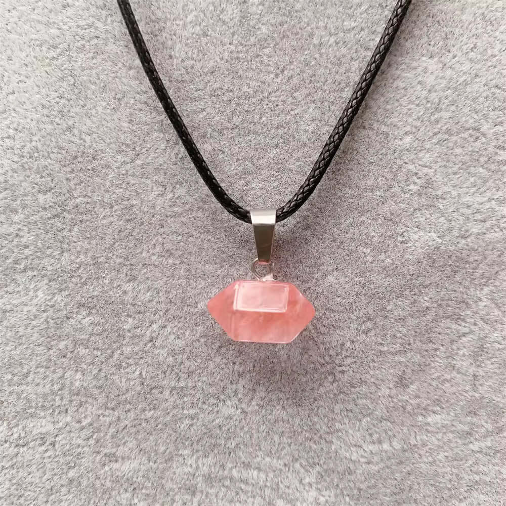THE MEN THING Leather Necklace ROSE QUARTZ Natural Crystal Pendant with 19 inch Leather Rope Chain for Men & Boys