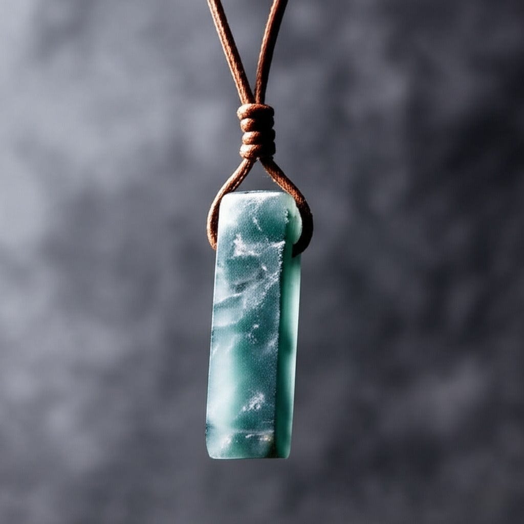 THE MEN THING Leather Necklace SERENITY MYSTIC STONE - Natural Crystal Pendant with Adjustable Pure Leather Cord Necklace for Men & Boys