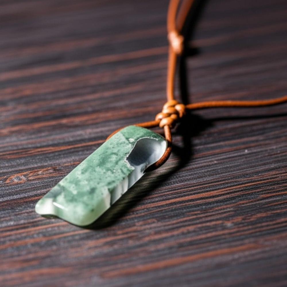 THE MEN THING Leather Necklace SERENITY MYSTIC STONE - Natural Crystal Pendant with Adjustable Pure Leather Cord Necklace for Men & Boys