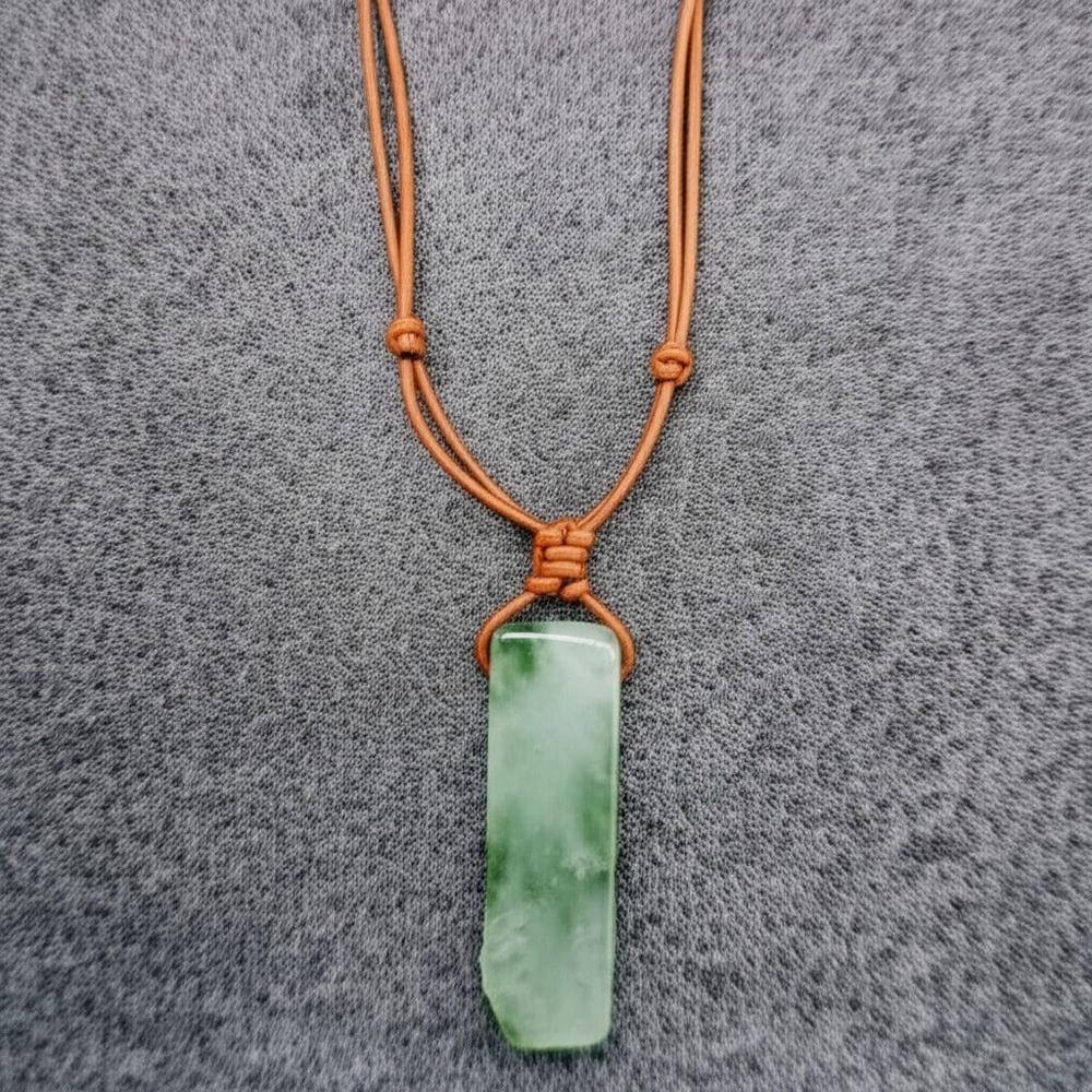 THE MEN THING Leather Necklace SERENITY MYSTIC STONE - Natural Crystal Pendant with Adjustable Pure Leather Cord Necklace for Men & Boys