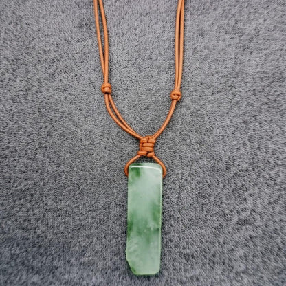 THE MEN THING Leather Necklace SERENITY MYSTIC STONE - Natural Crystal Pendant with Adjustable Pure Leather Cord Necklace for Men & Boys