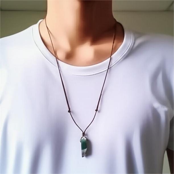 THE MEN THING Leather Necklace SERENITY MYSTIC STONE - Natural Crystal Pendant with Adjustable Pure Leather Cord Necklace for Men & Boys