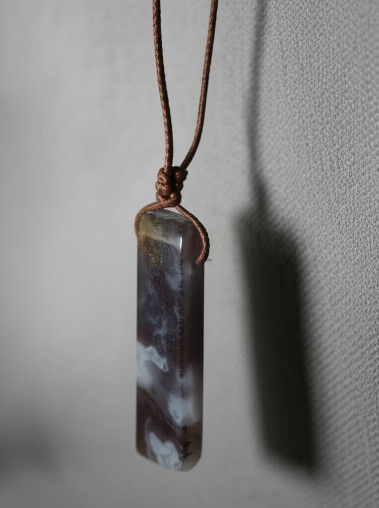 THE MEN THING Leather Necklace SERENITY MYSTIC STONE - Natural Crystal Pendant with Adjustable Pure Leather Cord Necklace for Men & Boys