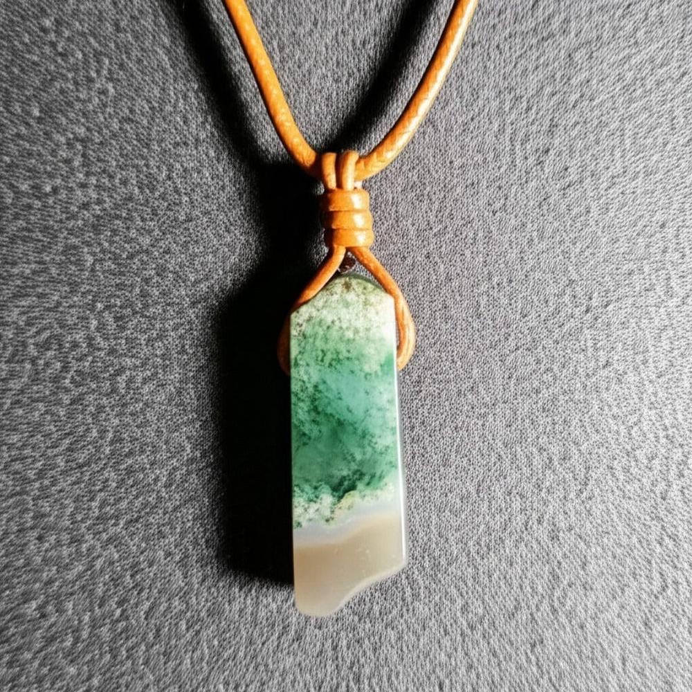 THE MEN THING Leather Necklace SERENITY MYSTIC STONE - Natural Crystal Pendant with Adjustable Pure Leather Cord Necklace for Men & Boys