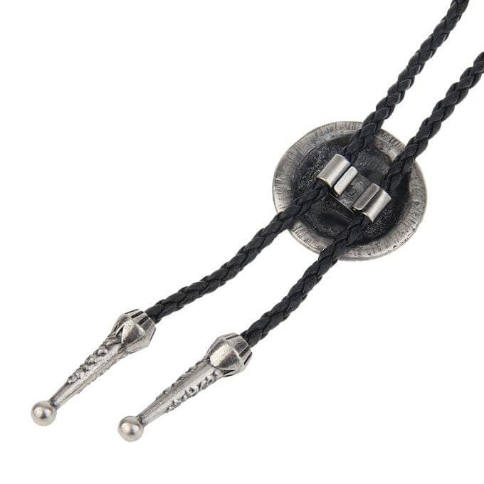 THE MEN THING Leather Necklace SOLARIS - Retro Alloy Pendant Bolo Tie | Adjustable Genuine Leather Cowboy Necktie Necklace for Men & Boys