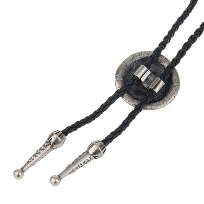 THE MEN THING Leather Necklace SOLARIS - Retro Alloy Pendant Bolo Tie | Adjustable Genuine Leather Cowboy Necktie Necklace for Men & Boys