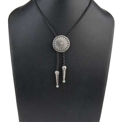 THE MEN THING Leather Necklace SOLARIS - Retro Alloy Pendant Bolo Tie | Adjustable Genuine Leather Cowboy Necktie Necklace for Men & Boys