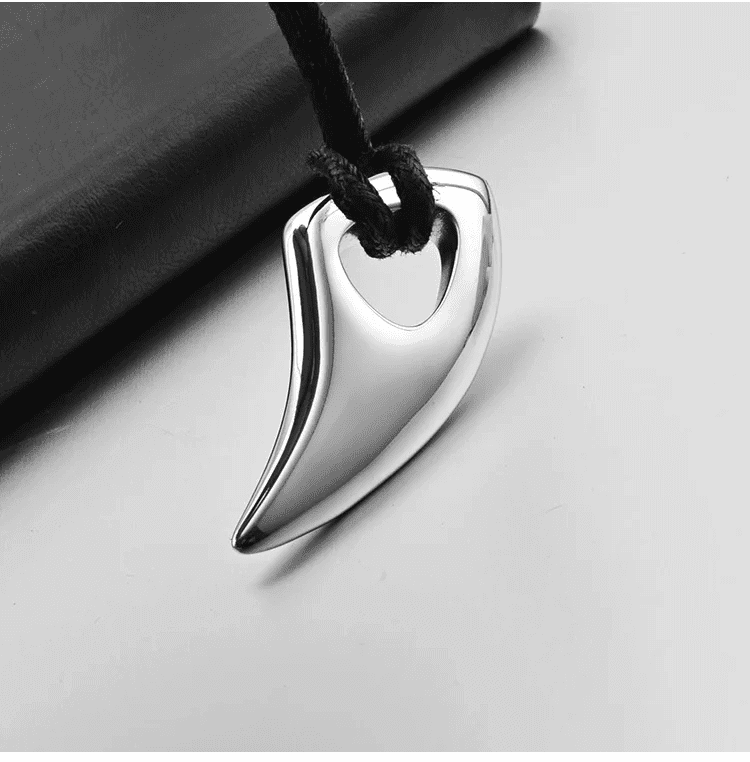 THE MEN THING Leather Necklace SPIKE EDGE - Titanium Steel Pendant with Adjustable Rope Chain for Men & Boys