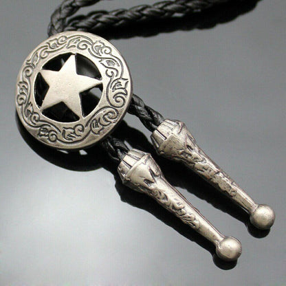 THE MEN THING Leather Necklace STELLAR STAR - Retro Alloy Pendant Bolo Tie | Adjustable Genuine Leather Cowboy Necktie Necklace for Men & Boys