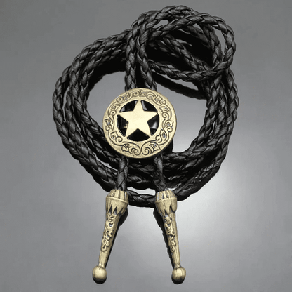 THE MEN THING Leather Necklace STELLAR STAR - Retro Alloy Pendant Bolo Tie | Adjustable Genuine Leather Cowboy Necktie Necklace for Men & Boys