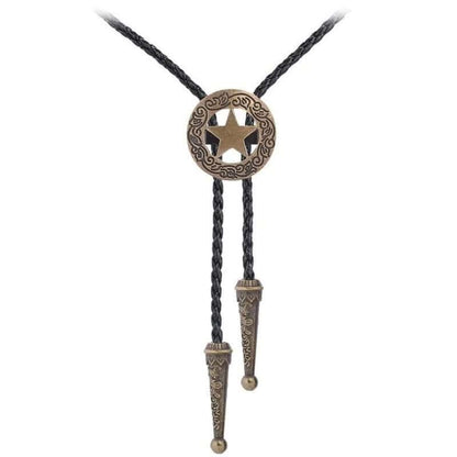 THE MEN THING Leather Necklace STELLAR STAR - Retro Alloy Pendant Bolo Tie | Adjustable Genuine Leather Cowboy Necktie Necklace for Men & Boys