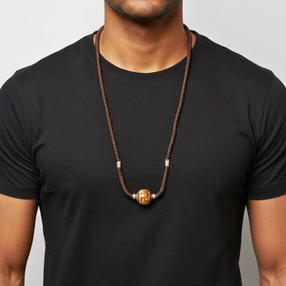 THE MEN THING Leather Necklace SWASTIK DZI – 1-Inch Natural Crystal Pendant with Adjustable Leather Rope for Men & Boys