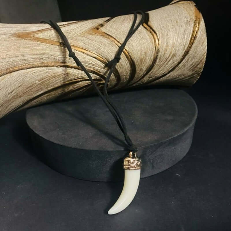 THE MEN THING Leather Necklace THE MEN THING Necklace for Men - Gold Ivory Dangle Pendant Necklace Black Cotton Cord Adjustable Necklace for Men and Boys.
