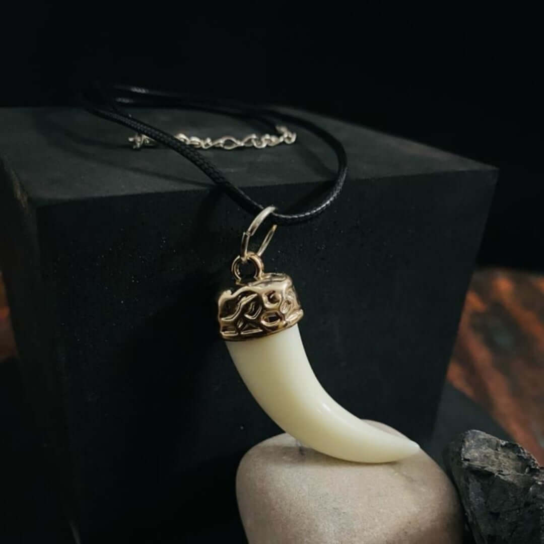 THE MEN THING Leather Necklace THE MEN THING Necklace for Men - Gold Ivory Dangle Pendant Necklace Black Lobster Claw Adjustable Necklace for Men and Boys.