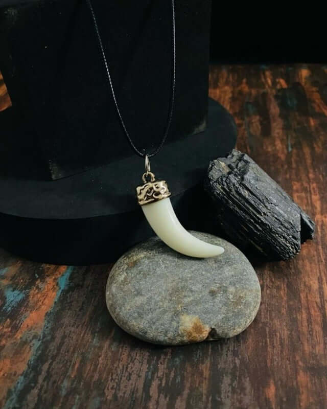 THE MEN THING Leather Necklace THE MEN THING Necklace for Men - Gold Ivory Dangle Pendant Necklace Black Lobster Claw Adjustable Necklace for Men and Boys.