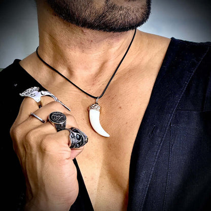 THE MEN THING Leather Necklace THE MEN THING Necklace for Men - Gold Ivory Dangle Pendant Necklace Black Lobster Claw Adjustable Necklace for Men and Boys.