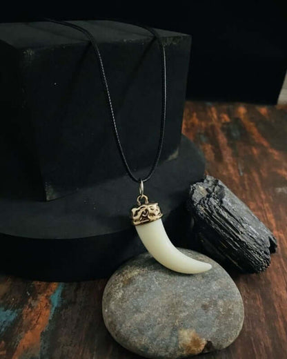THE MEN THING Leather Necklace THE MEN THING Necklace for Men - Gold Ivory Dangle Pendant Necklace Black Lobster Claw Adjustable Necklace for Men and Boys.