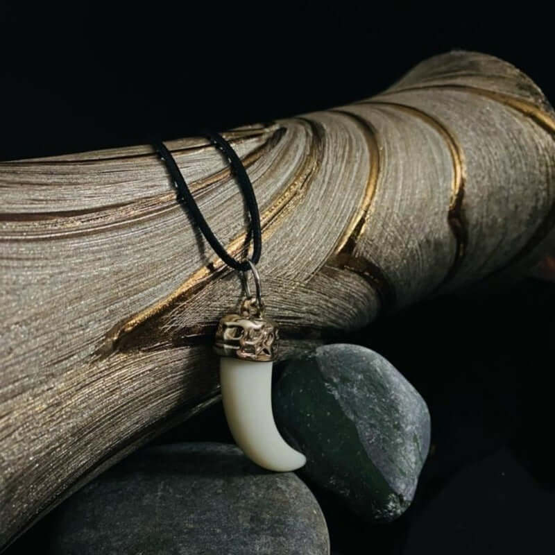 THE MEN THING Leather Necklace THE MEN THING Necklace for Men - Gold Ivory Dangle Pendant Necklace Black Lobster Claw Adjustable Necklace for Men and Boys.