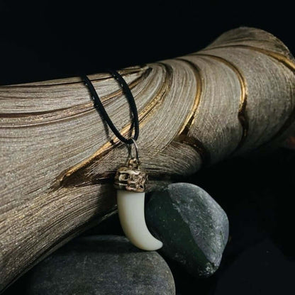 THE MEN THING Leather Necklace THE MEN THING Necklace for Men - Gold Ivory Dangle Pendant Necklace Black Lobster Claw Adjustable Necklace for Men and Boys.