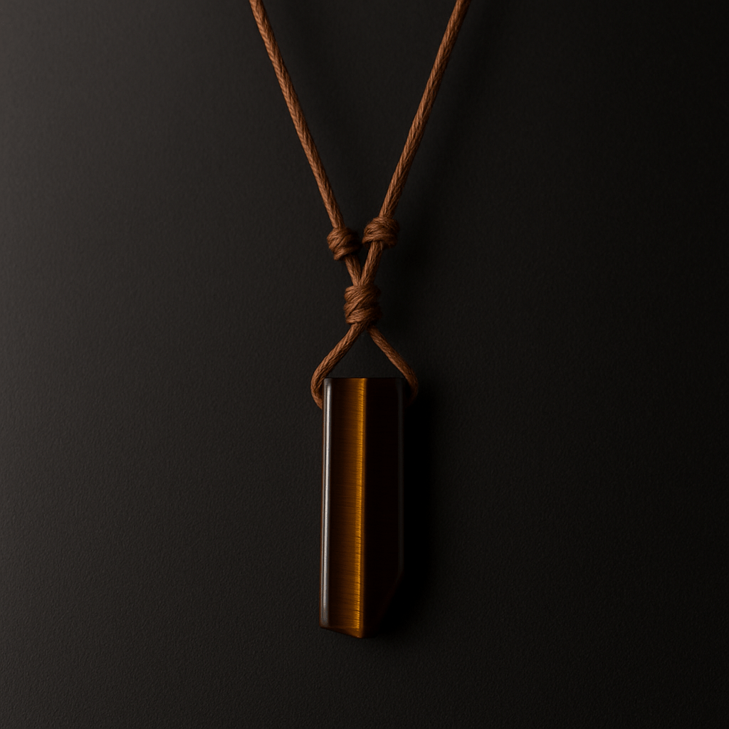 THE MEN THING Leather Necklace TIGERS EYE - Natural Crystal Pendant with Adjustable Pure Leather Cord Necklace for Men & Boys