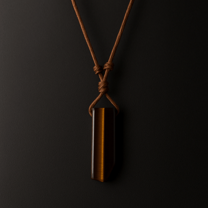 THE MEN THING Leather Necklace TIGERS EYE - Natural Crystal Pendant with Adjustable Pure Leather Cord Necklace for Men & Boys