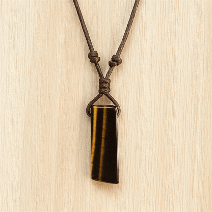 THE MEN THING Leather Necklace TIGERS EYE - Natural Crystal Pendant with Adjustable Pure Leather Cord Necklace for Men & Boys