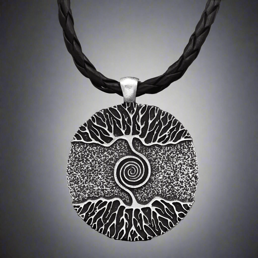 THE MEN THING Leather Necklace TREE GREY RUSTIC - Alloy Pendant with 24inch Leather Cord Chain for Men & Boy