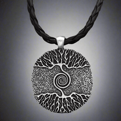 THE MEN THING Leather Necklace TREE GREY RUSTIC - Alloy Pendant with 24inch Leather Cord Chain for Men & Boy