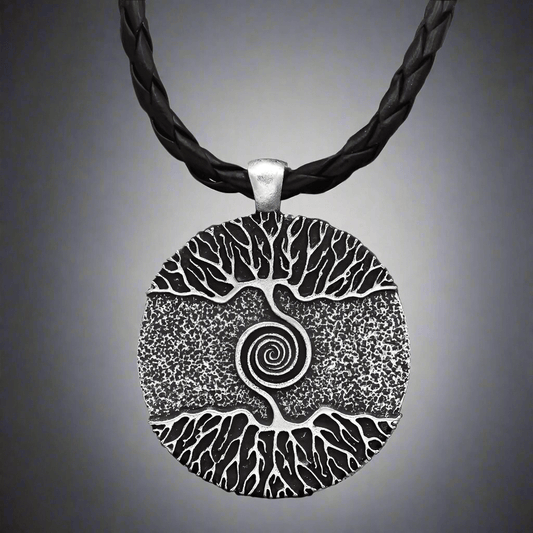 THE MEN THING Leather Necklace TREE GREY RUSTIC - Alloy Pendant with 24inch Leather Cord Chain for Men & Boy