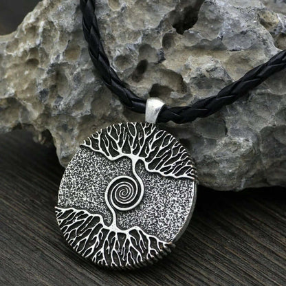 THE MEN THING Leather Necklace TREE GREY RUSTIC - Alloy Pendant with 24inch Leather Cord Chain for Men & Boy