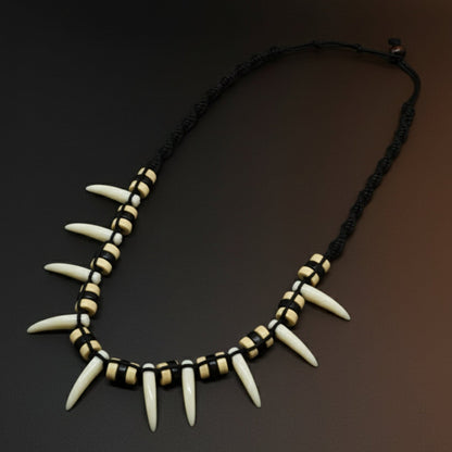 THE MEN THING Leather Necklace TRIBAL FANG WARRIOR – 1-Inch Natural Crystal Pendant with 20-Inch Leather Rope for Men & Boys