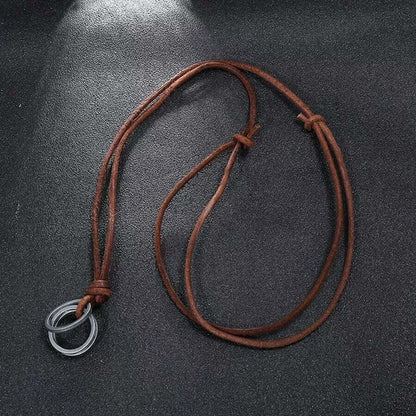 THE MEN THING Leather Necklace TRIWHEEL BROWN - Vintage Alloy Wind Round Pendant with Adjustable Pure Leather Cord Necklace for Men & Boys