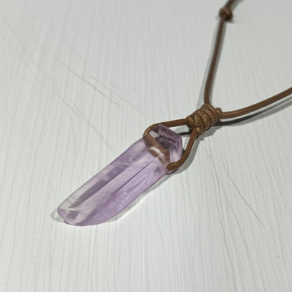 THE MEN THING Leather Necklace TWILIGHT AMETHYST - Natural Crystal Pendant with Adjustable Pure Leather Cord Necklace for Men & Boys