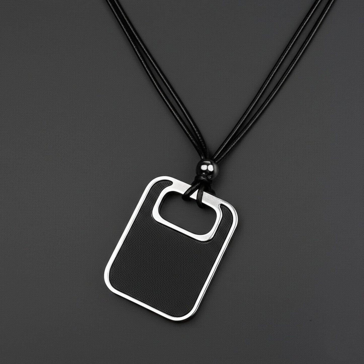 THE MEN THING Leather Necklace TWIN EMBER - Titanium Steel Pendant with Adjustable Rope Chain for Men & Boys