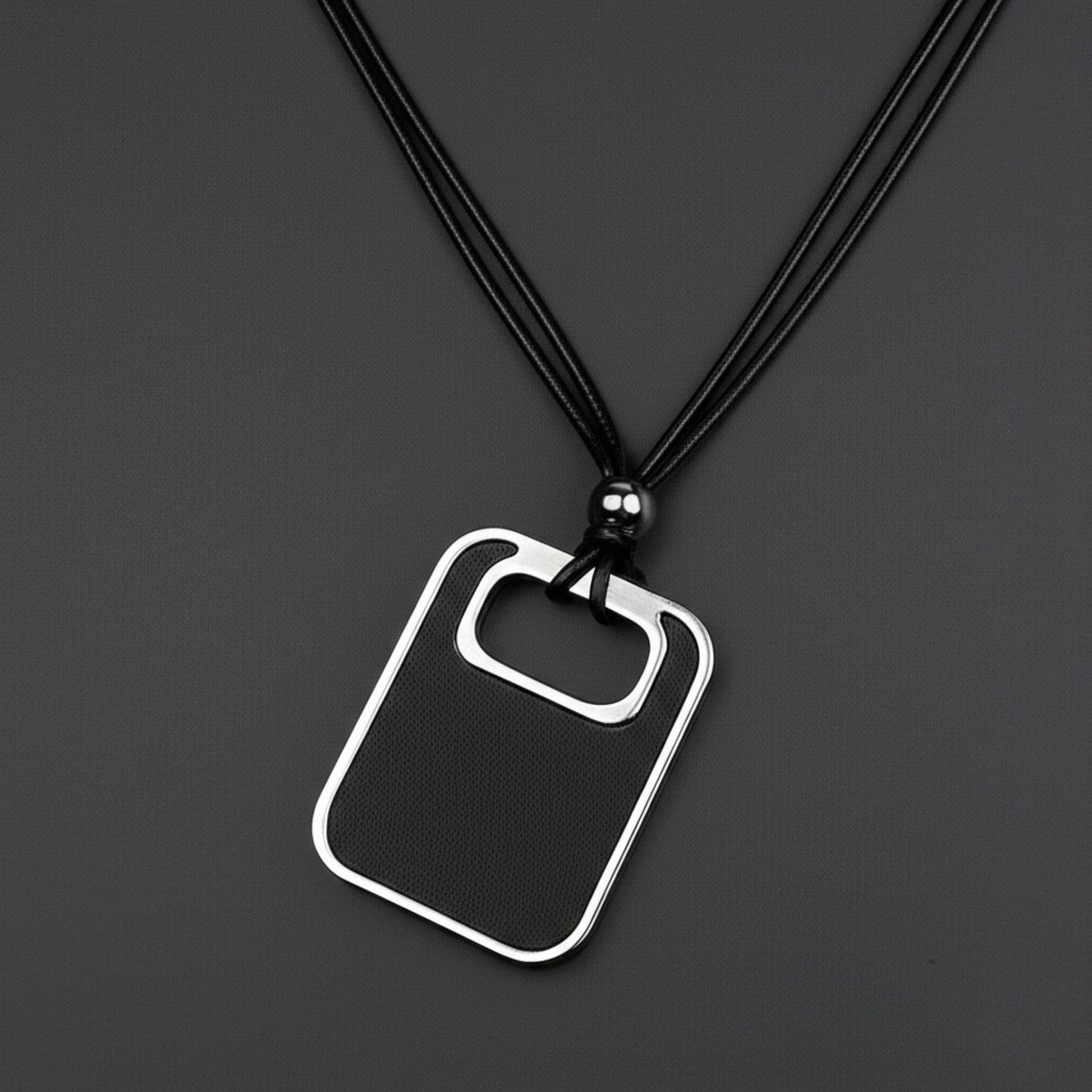THE MEN THING Leather Necklace TWIN EMBER - Titanium Steel Pendant with Adjustable Rope Chain for Men & Boys