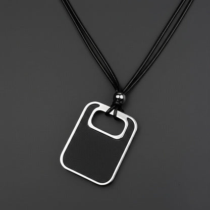 THE MEN THING Leather Necklace TWIN EMBER - Titanium Steel Pendant with Adjustable Rope Chain for Men & Boys