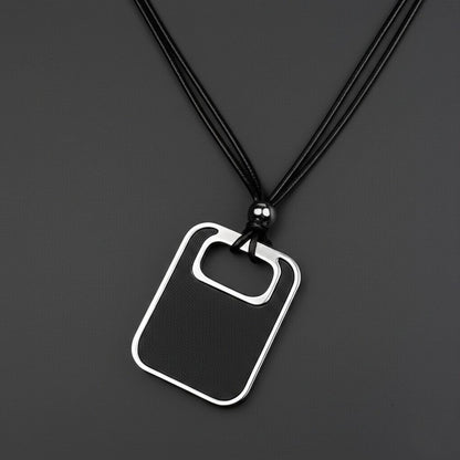 THE MEN THING Leather Necklace TWIN EMBER - Titanium Steel Pendant with Adjustable Rope Chain for Men & Boys