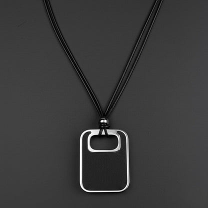 THE MEN THING Leather Necklace TWIN EMBER - Titanium Steel Pendant with Adjustable Rope Chain for Men & Boys